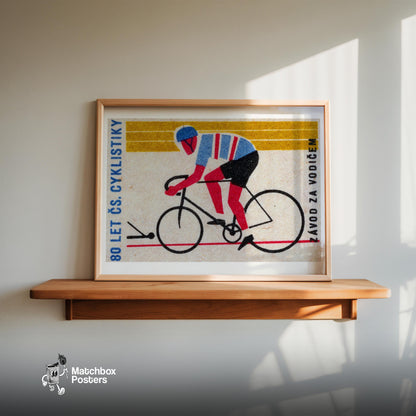 Cyclist - vintage matchbox label print - size comparison