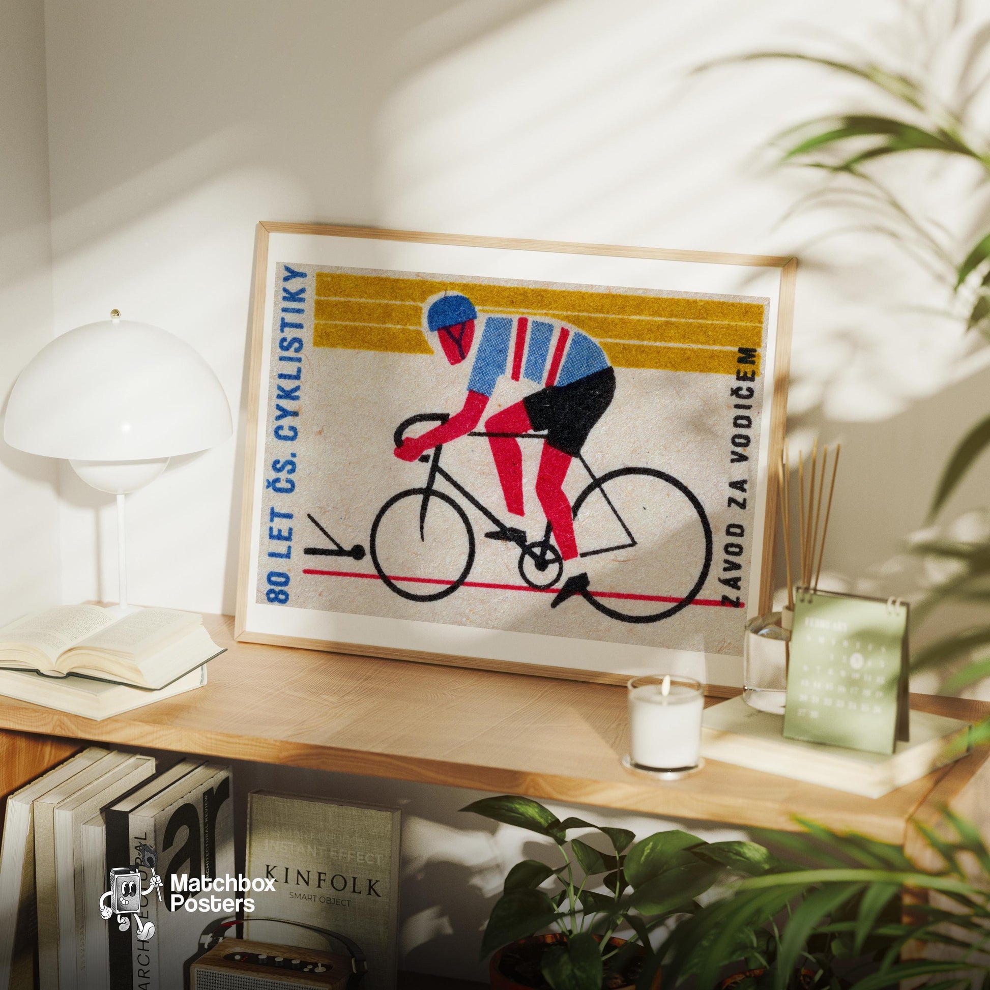 Cyclist - vintage matchbox label print - office wall