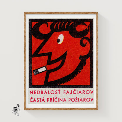 Smoking Devil Ram - vintage matchbox label print