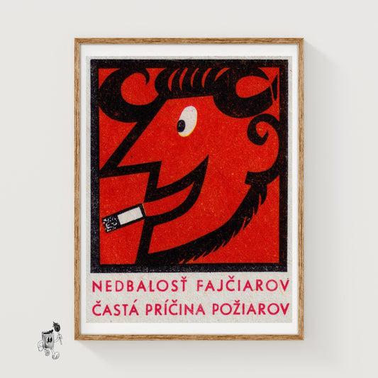 Smoking Devil Ram - vintage matchbox label print