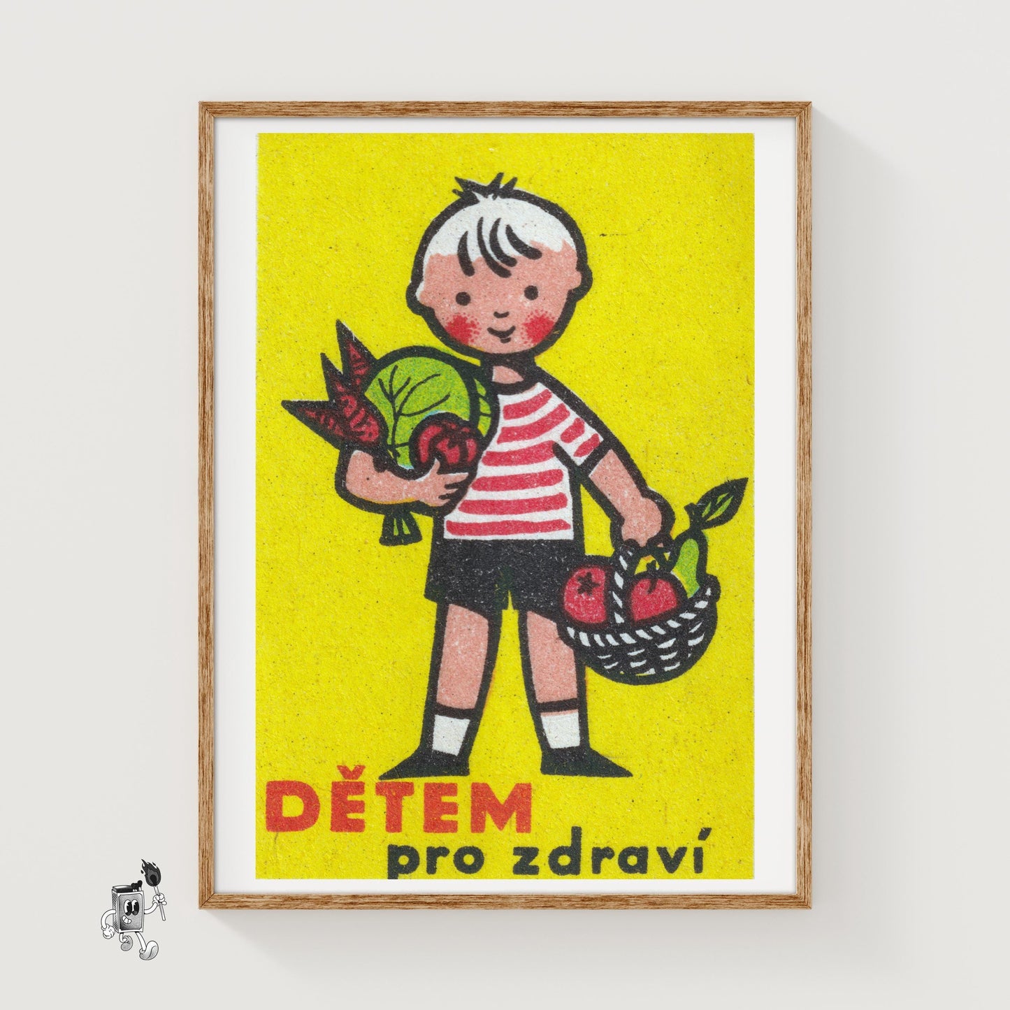Boy with Basket - vintage matchbox label print