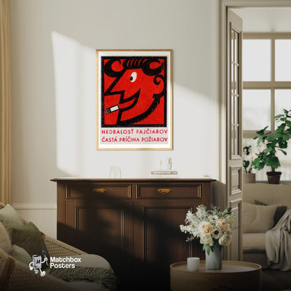 Smoking Devil Ram - vintage matchbox label print - living room mockup