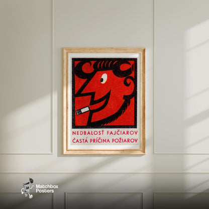 Smoking Devil Ram - vintage matchbox label print - bedroom mockup