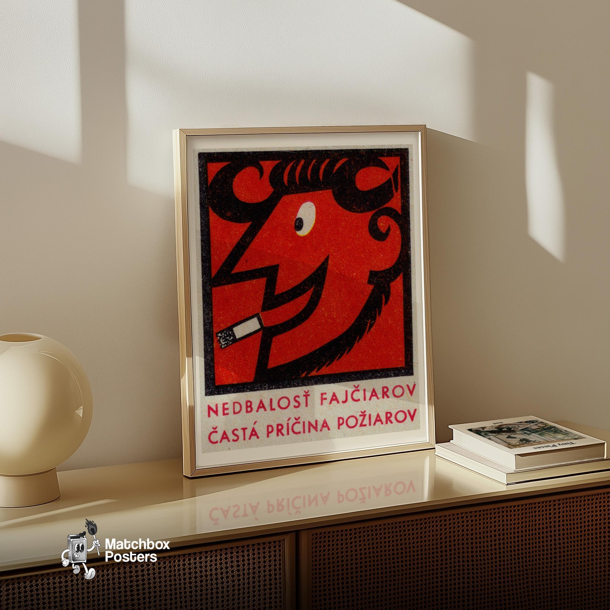 Smoking Devil Ram - vintage matchbox label print - size comparison