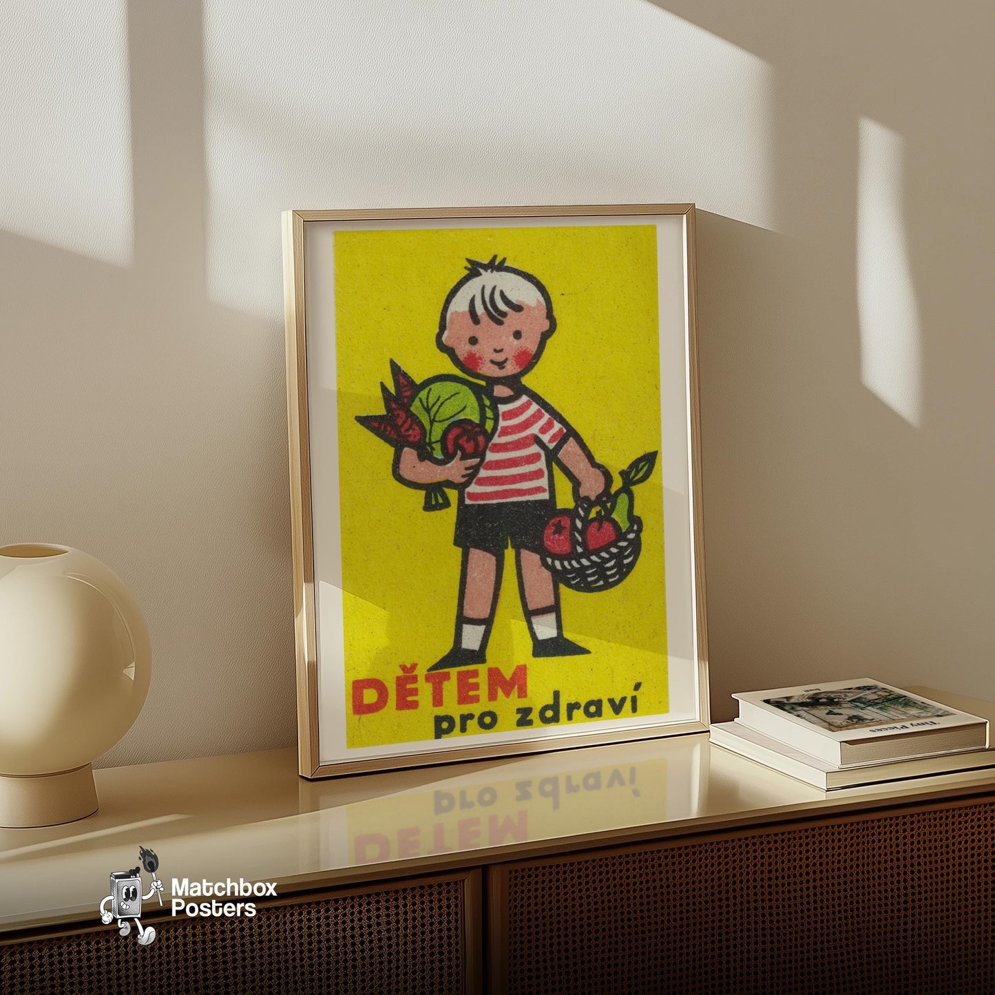 Boy with Basket - vintage matchbox label print - size comparison
