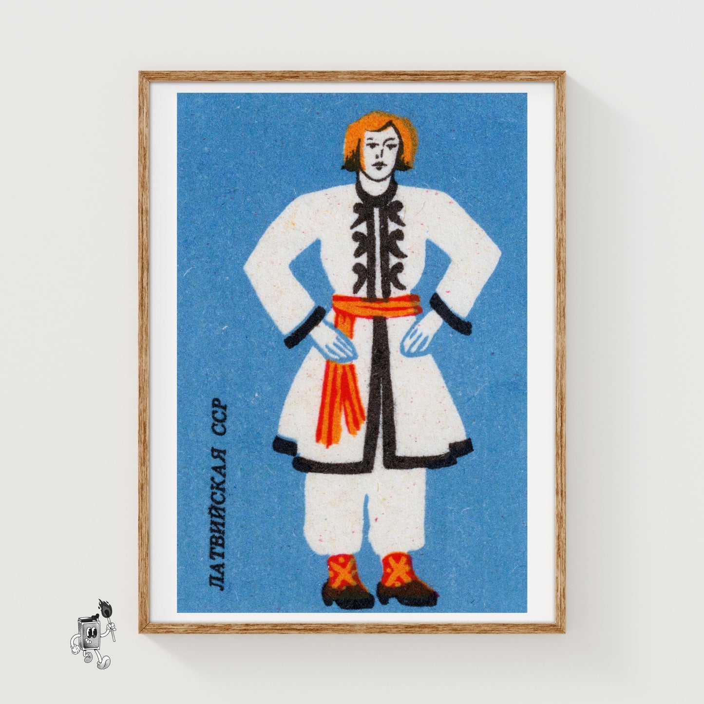 Latvian Man - vintage matchbox label print