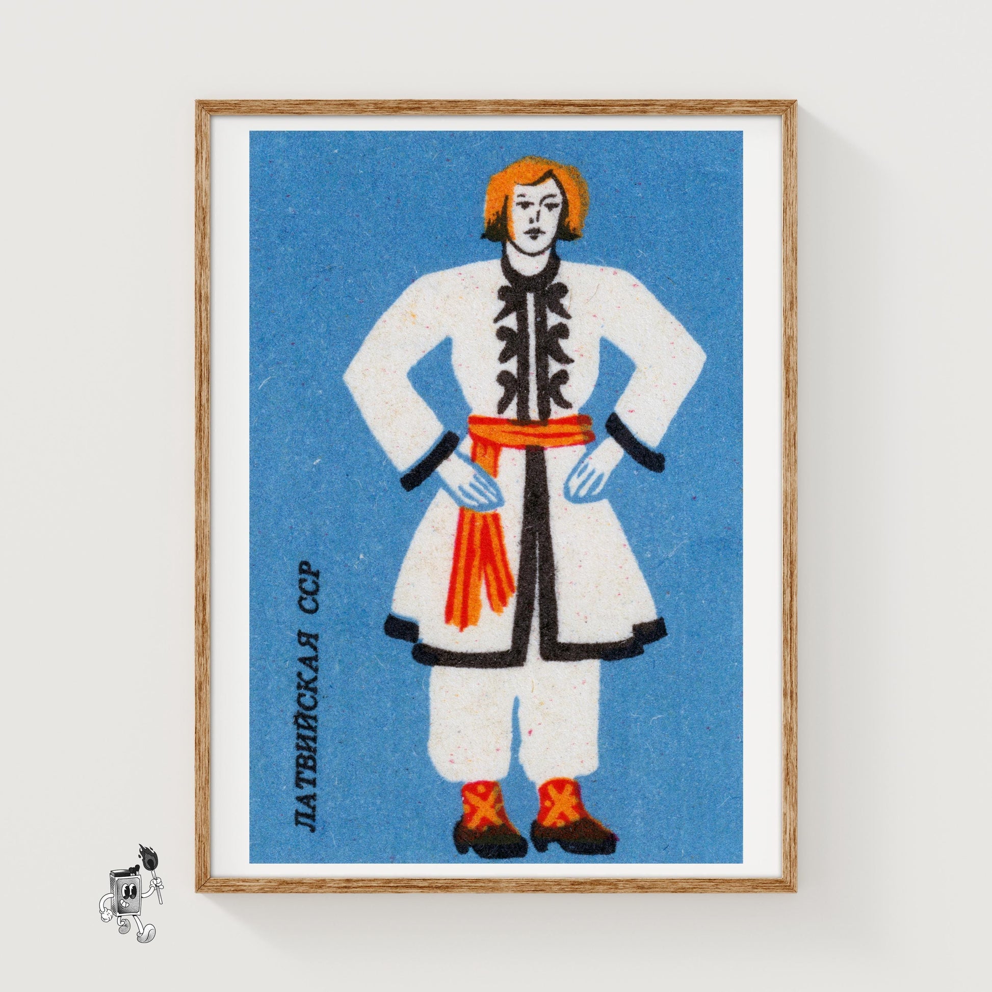 Latvian Man - vintage matchbox label print