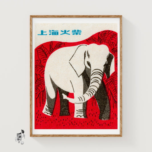Elephant - vintage matchbox label print