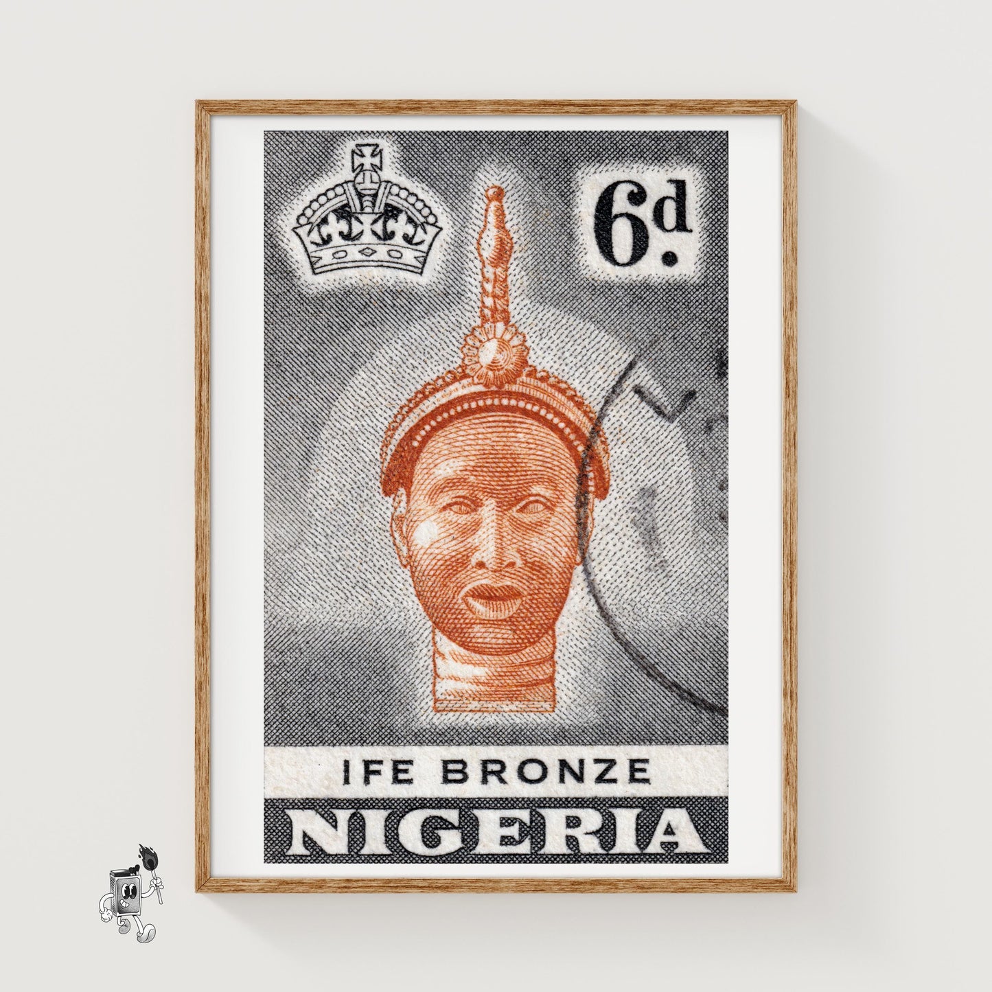 Bronze Statue - vintage matchbox label print