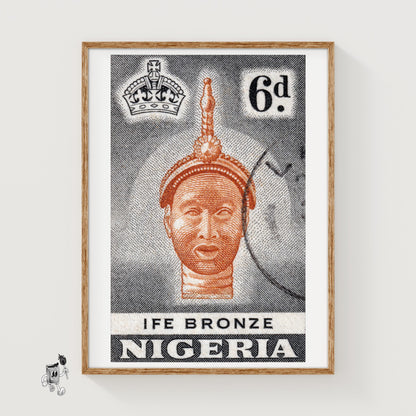 Bronze Statue - vintage matchbox label print