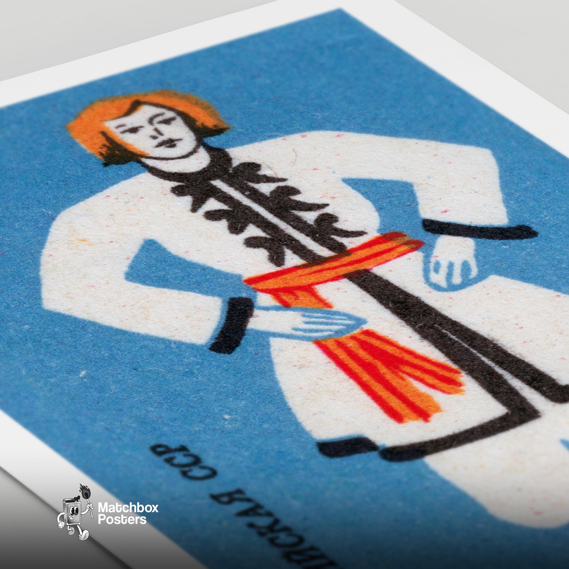Latvian Man - vintage matchbox label print - close-up detail