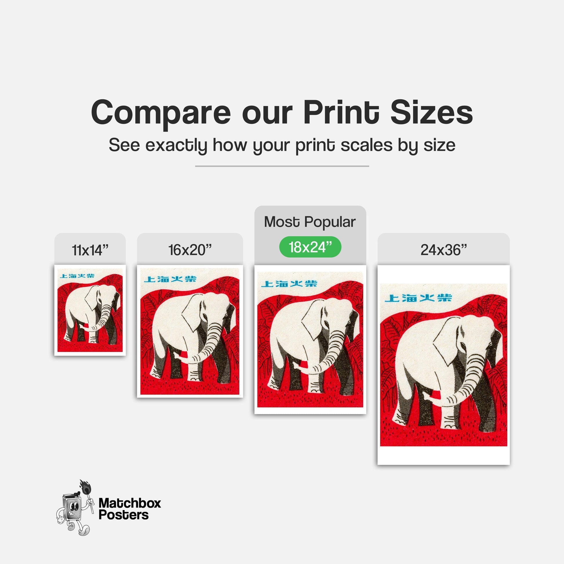 Elephant - vintage matchbox label print - gallery wall preview