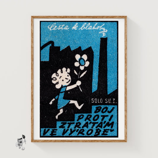 Girl with Flower - vintage matchbox label print