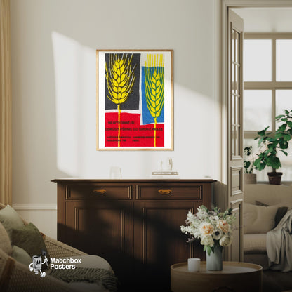 Stylized Wheat Heads - vintage matchbox label print - living room mockup