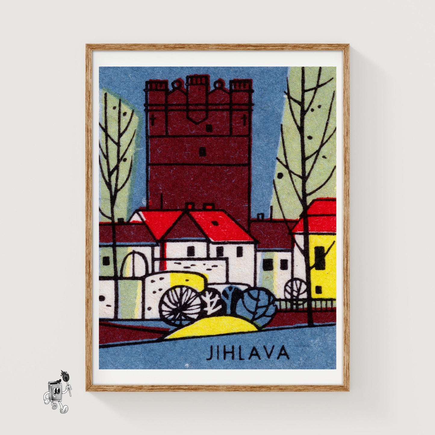 Jihlava Cityscape - vintage matchbox label print