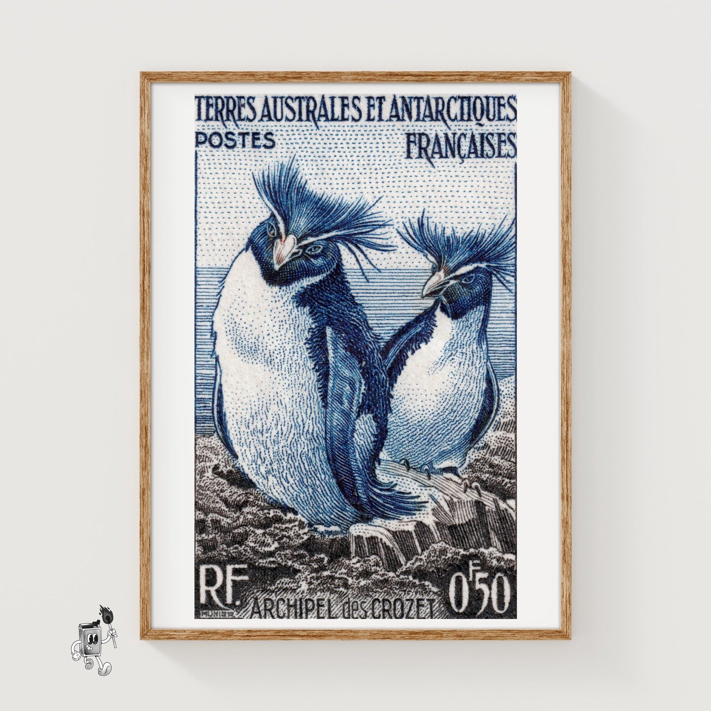 Two Penguins - vintage matchbox label print