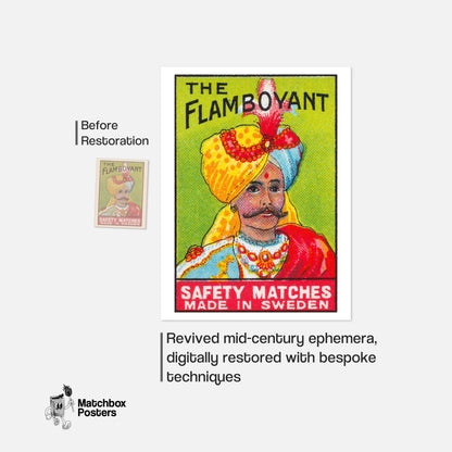 Turbaned Man - vintage matchbox label print - framed wall art preview