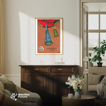 Space Ships Travelling - vintage matchbox label print - living room mockup