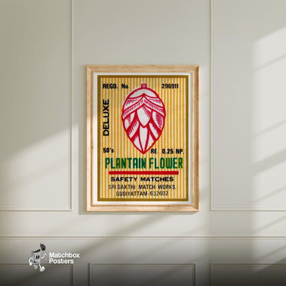 Plantain Flower - vintage matchbox label print - bedroom mockup
