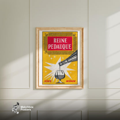 Pouring Wine - vintage matchbox label print - bedroom mockup