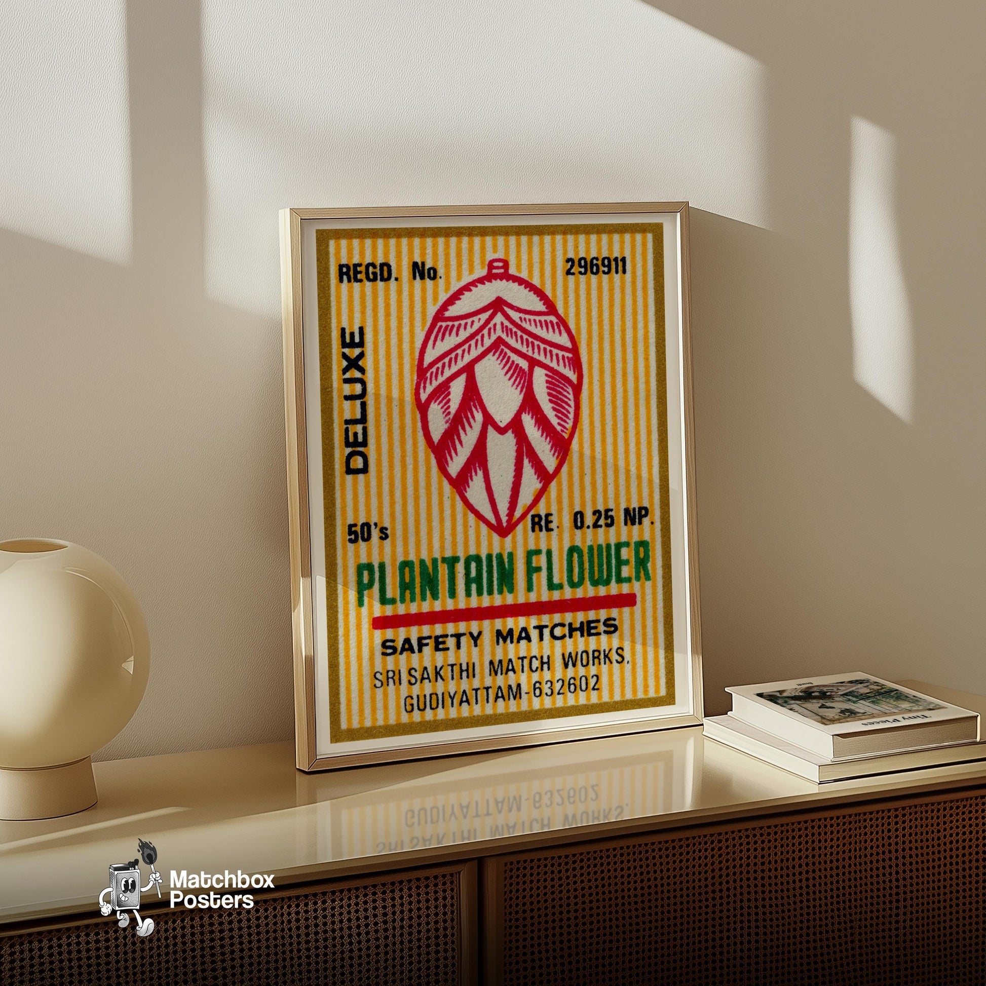 Plantain Flower - vintage matchbox label print - size comparison