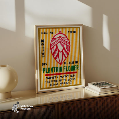 Plantain Flower - vintage matchbox label print - size comparison
