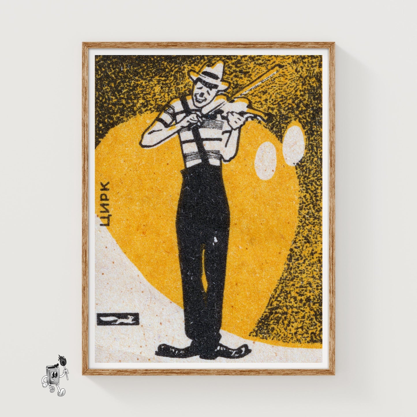 Circus Clown Playing Violin - vintage matchbox label print