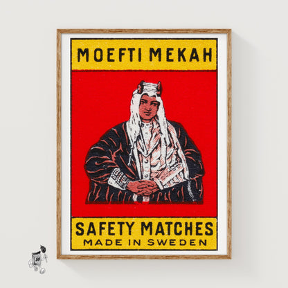 Moefti Mekah - vintage matchbox label print