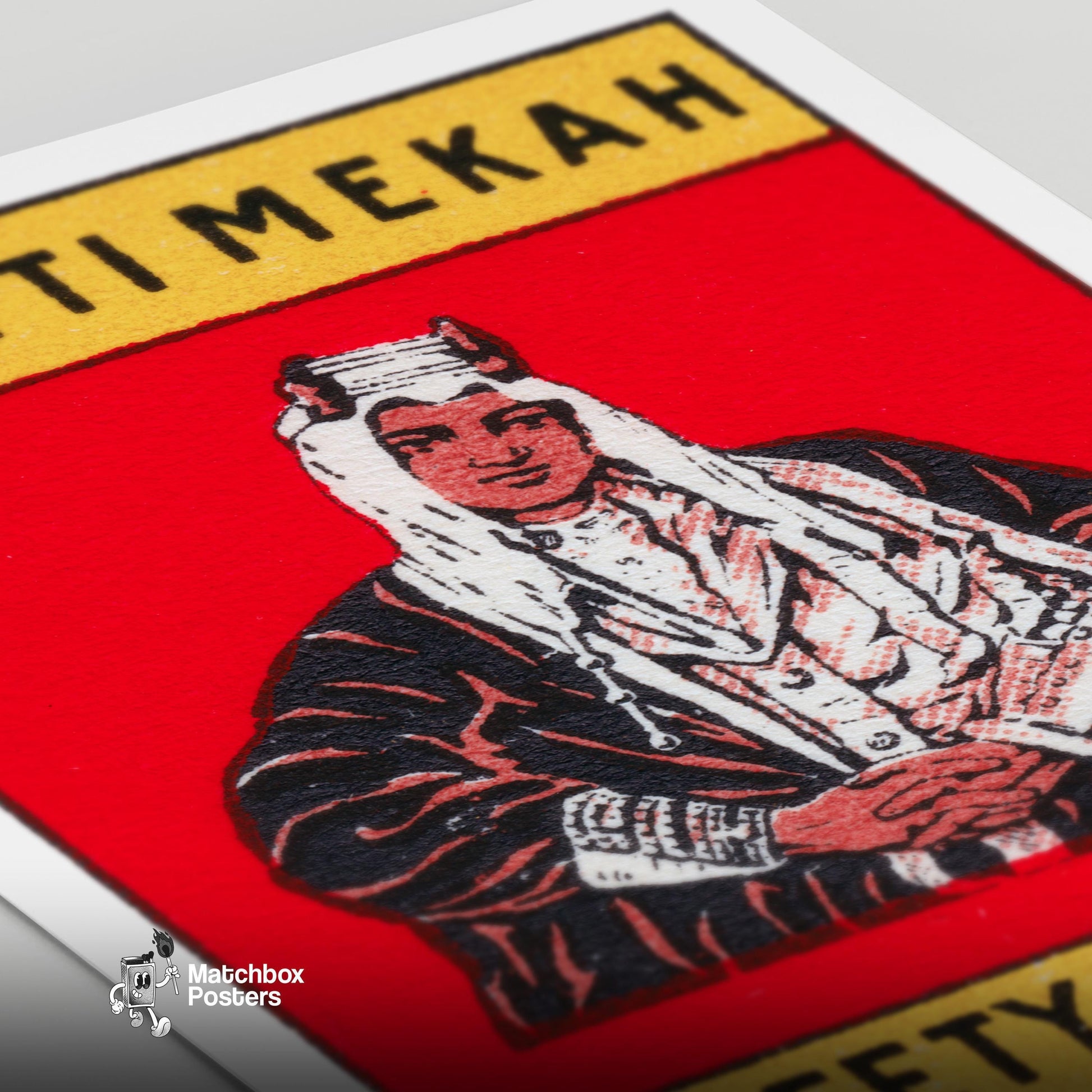 Moefti Mekah - vintage matchbox label print - close-up detail