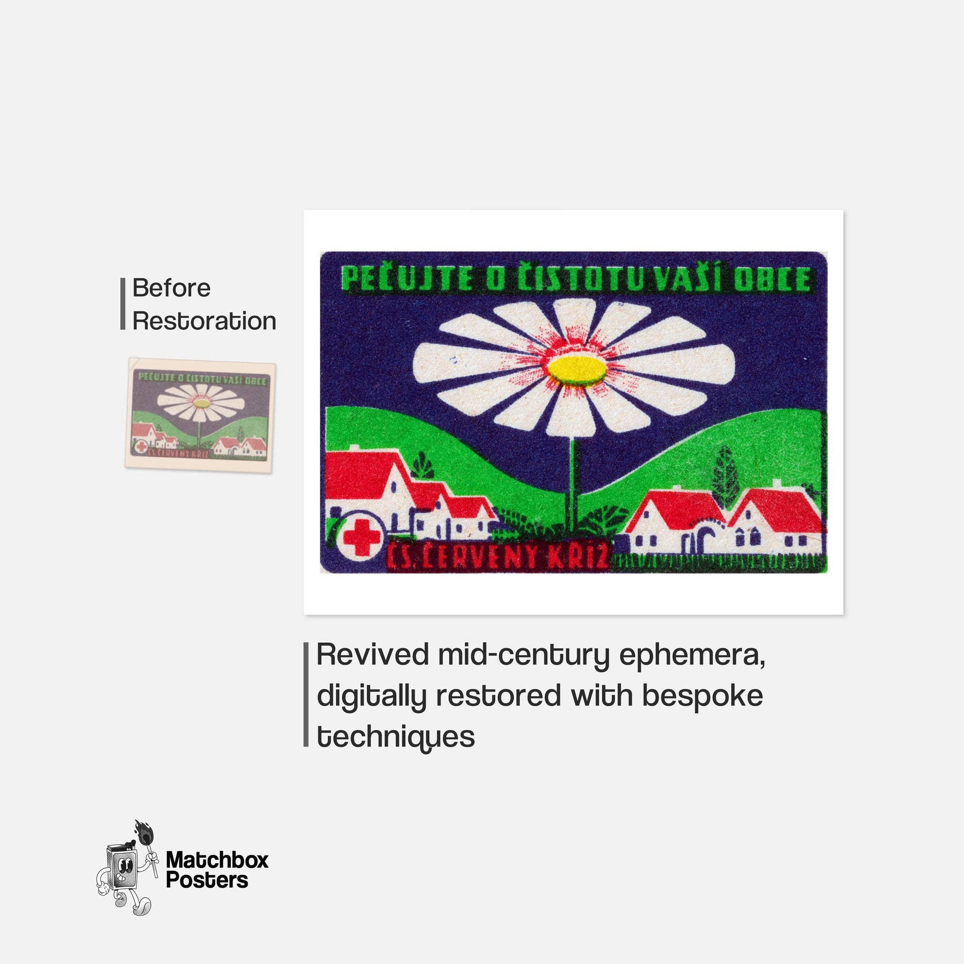 Large Daisy - vintage matchbox label print - framed wall art preview