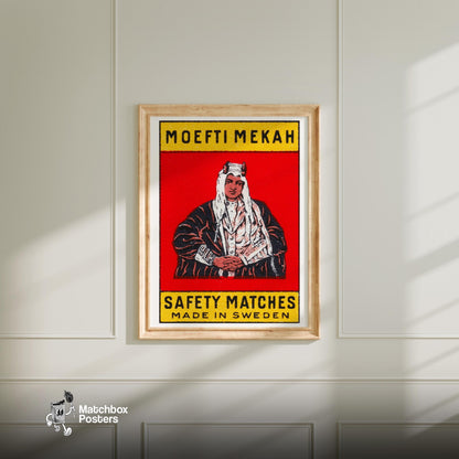 Moefti Mekah - vintage matchbox label print - bedroom mockup
