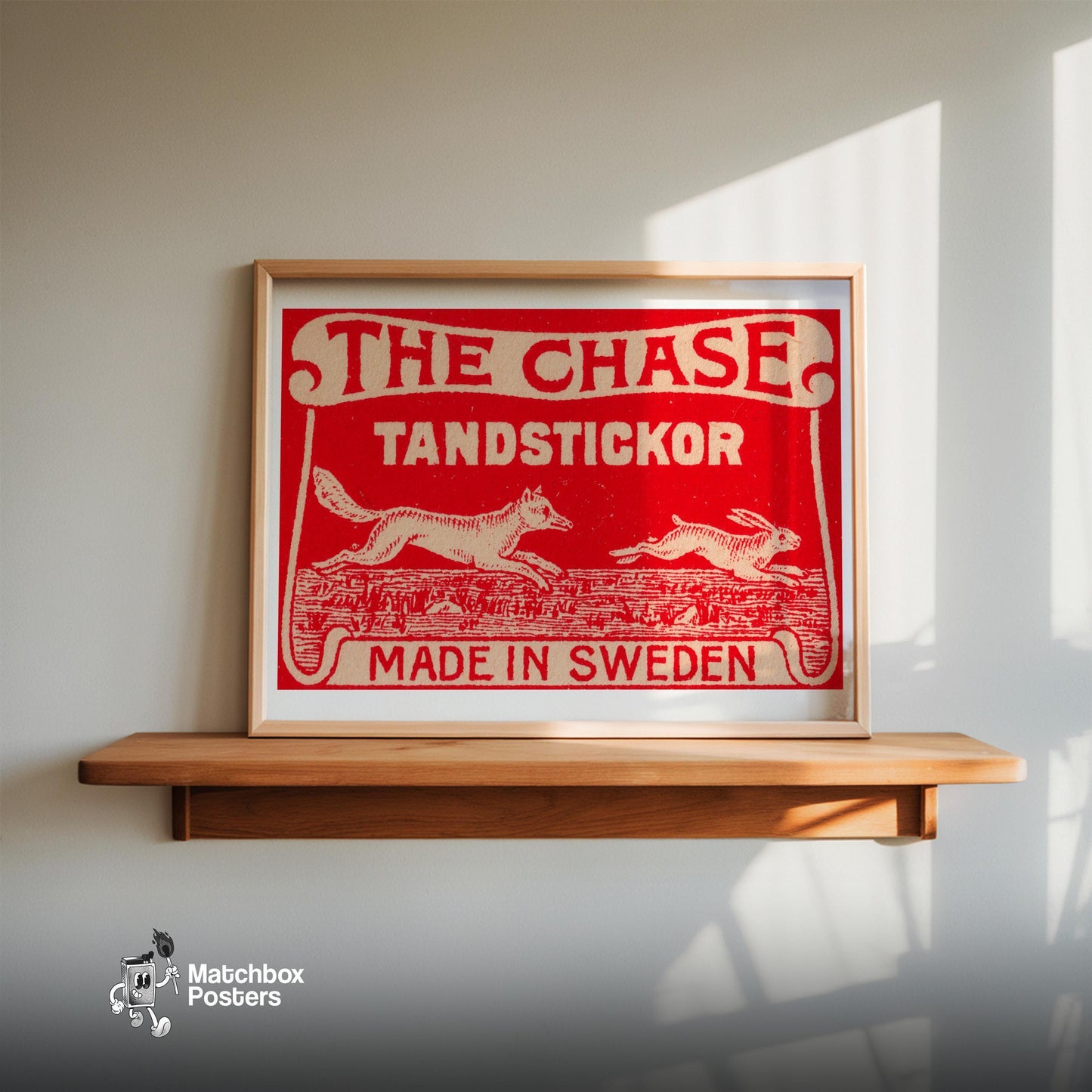 The Chase - vintage matchbox label print - size comparison