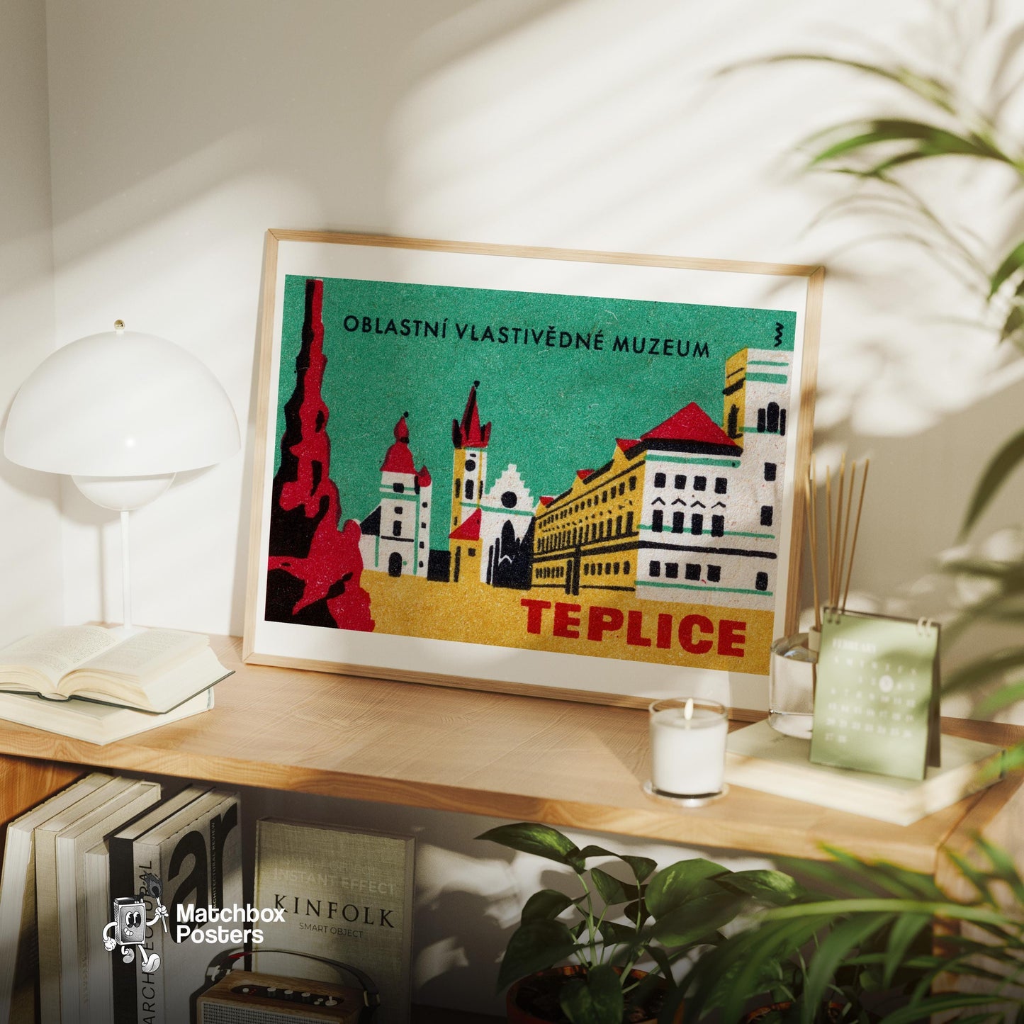 Illustration Of Teplice Buildings - vintage matchbox label print - office wall