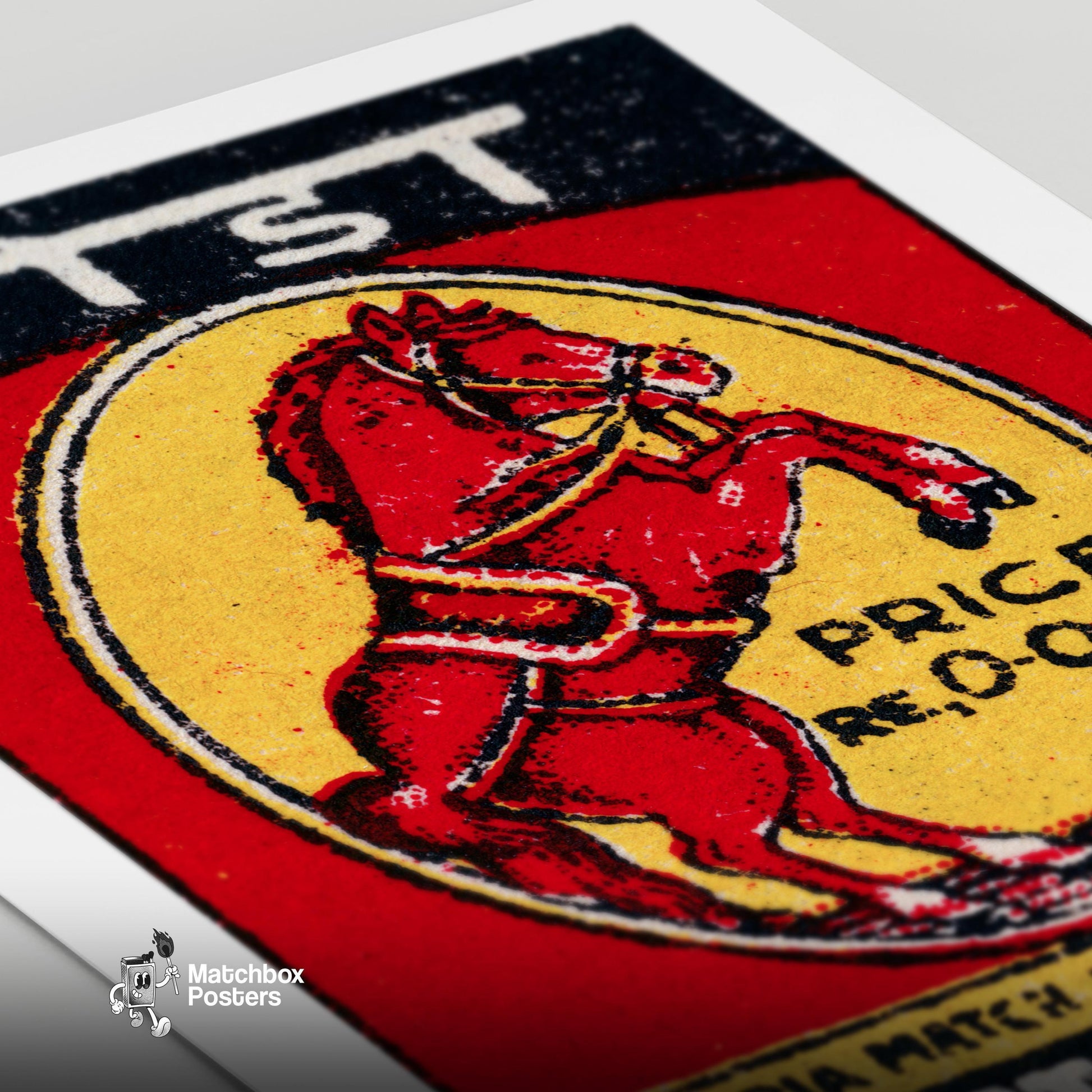 Red Horse - vintage matchbox label print - close-up detail