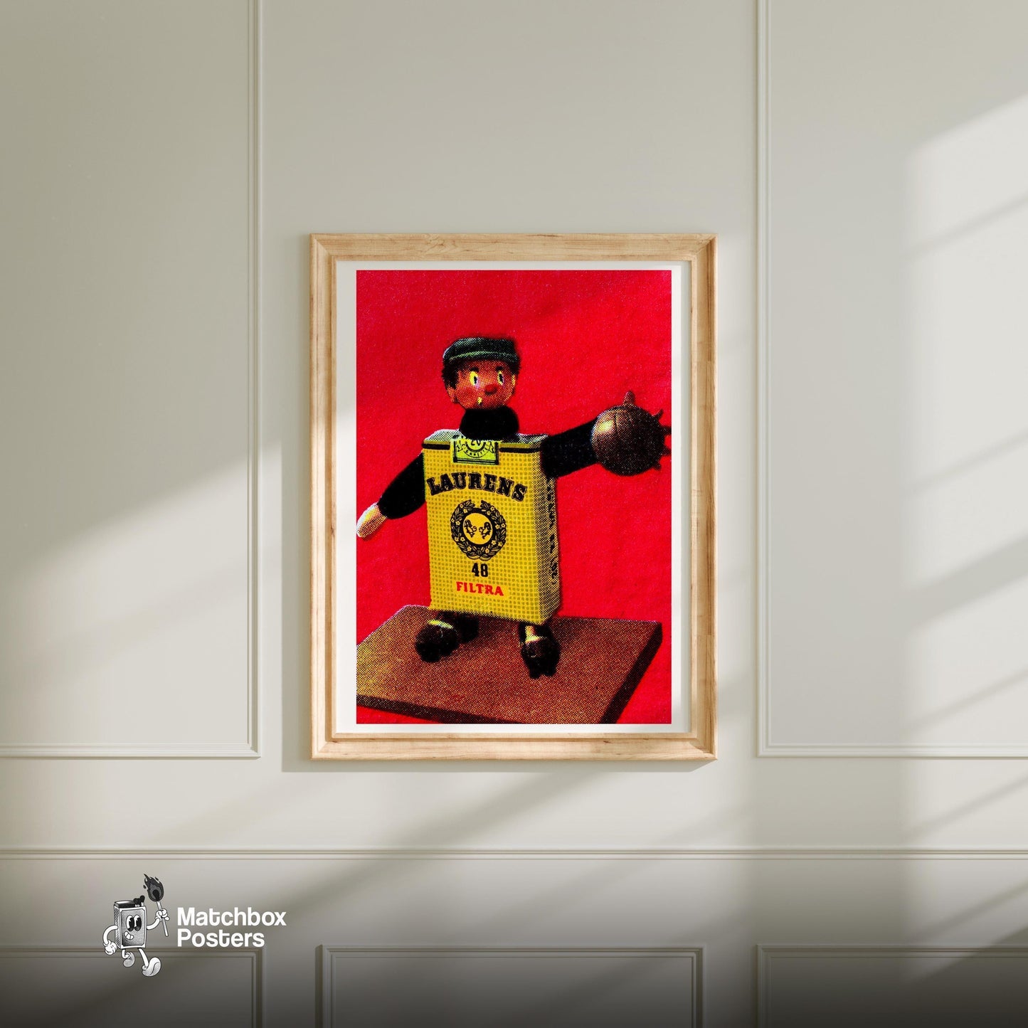 Footballer Toy Figure - vintage matchbox label print - bedroom mockup