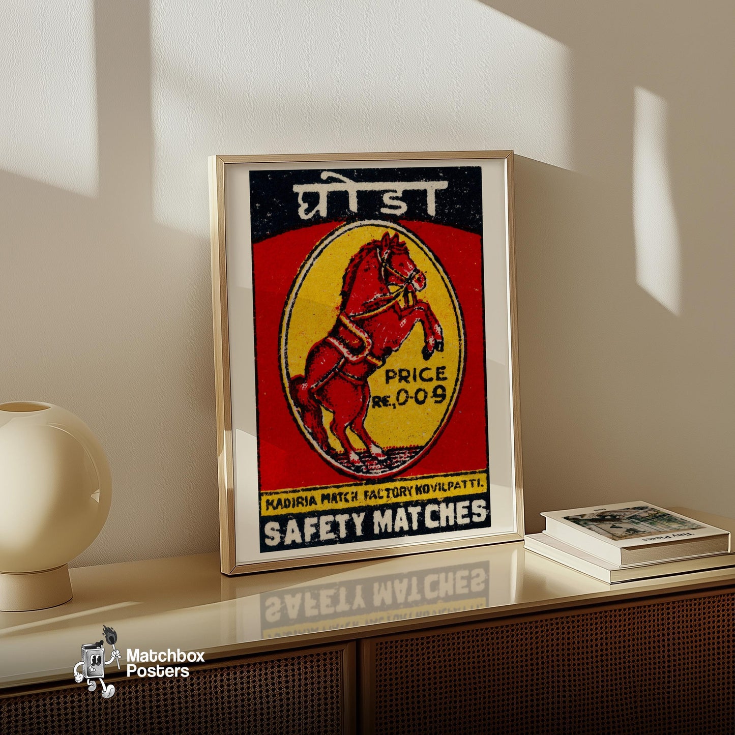 Red Horse - vintage matchbox label print - size comparison