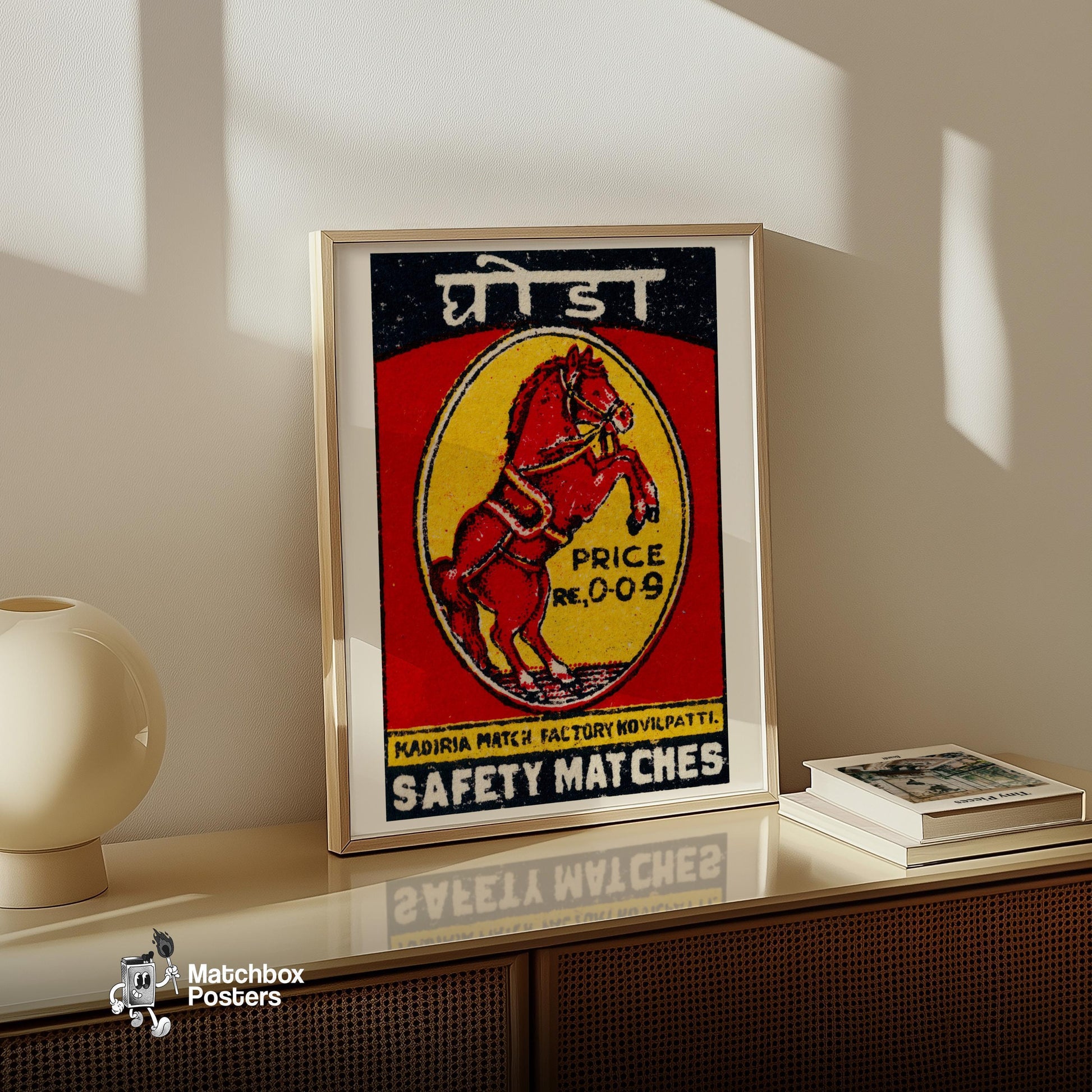 Red Horse - vintage matchbox label print - size comparison