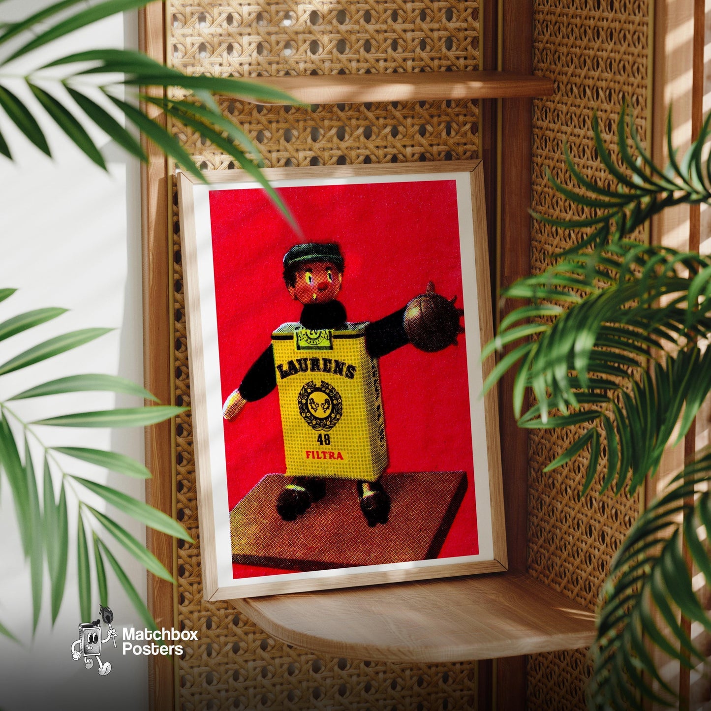 Footballer Toy Figure - vintage matchbox label print - office wall