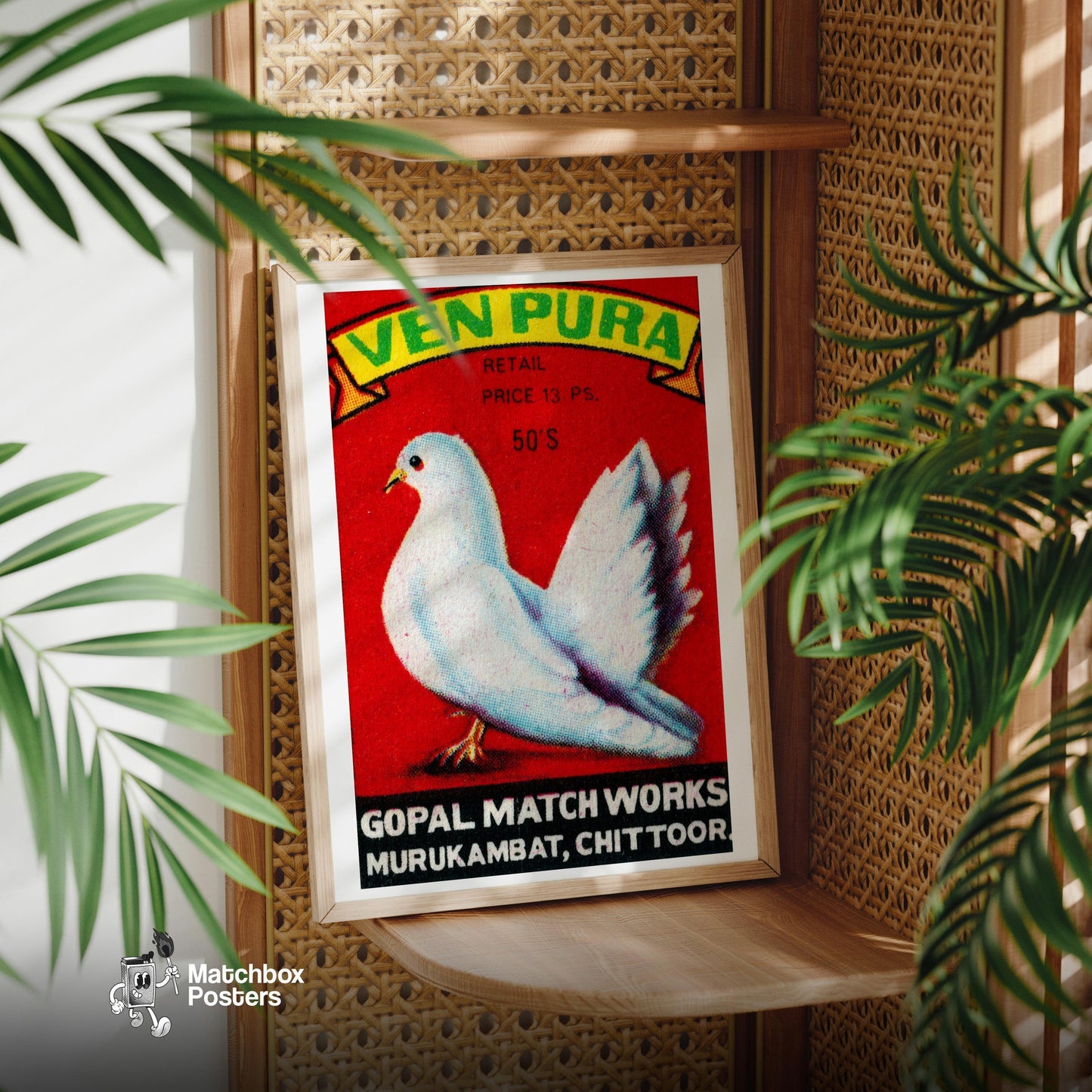 White Dove - vintage matchbox label print - office wall