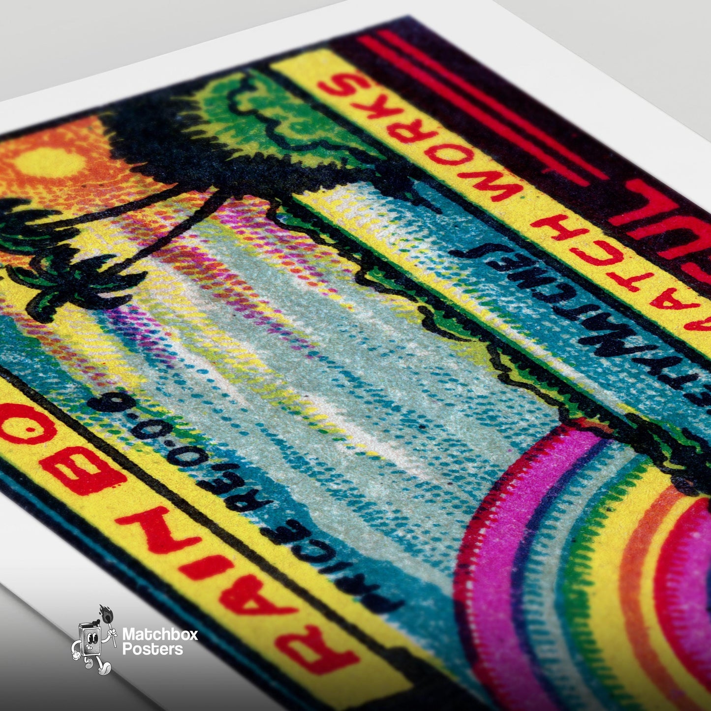 Rainbow: Vintage India Matchbox Label - vintage matchbox label print - close-up detail