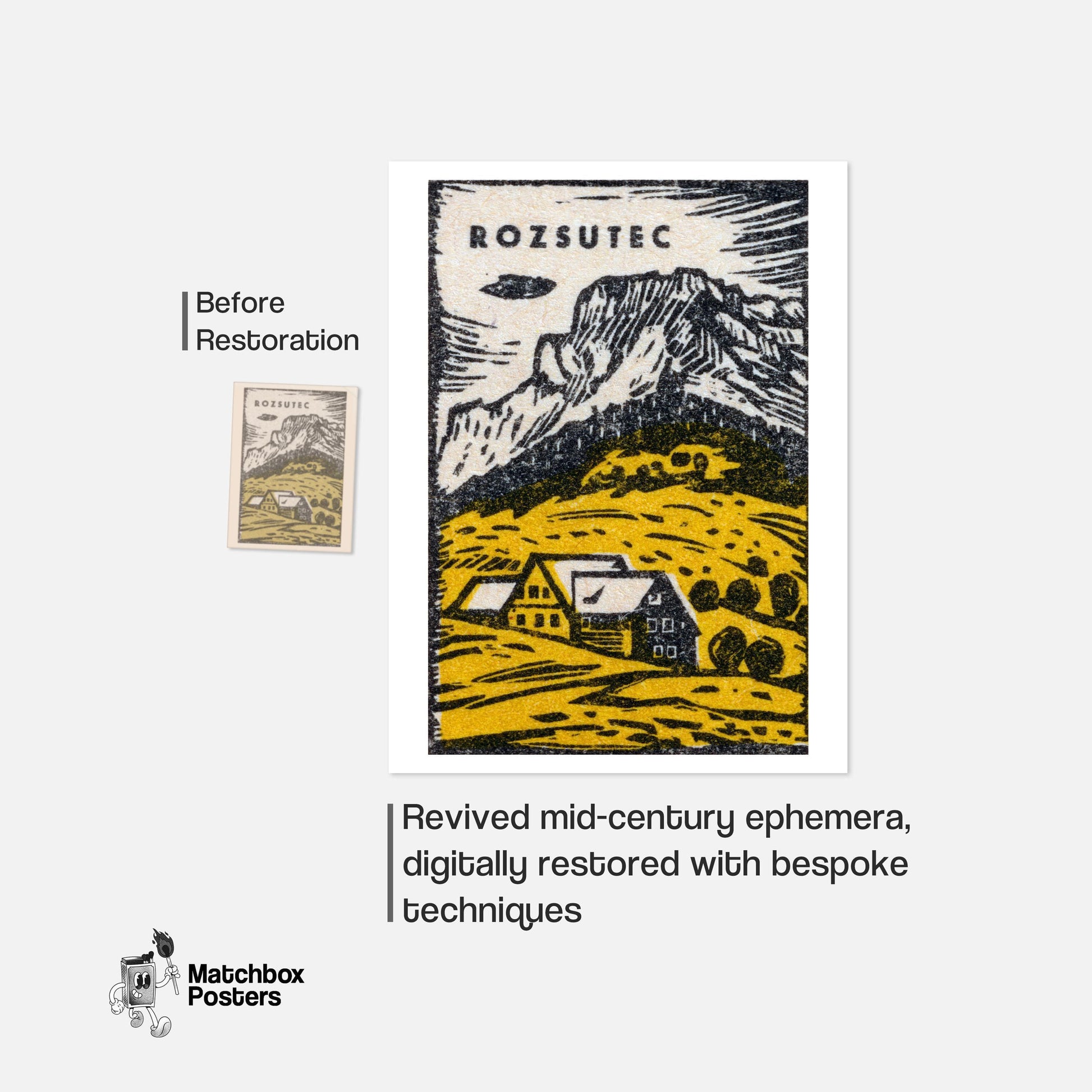 Mountain Scene - vintage matchbox label print - framed wall art preview