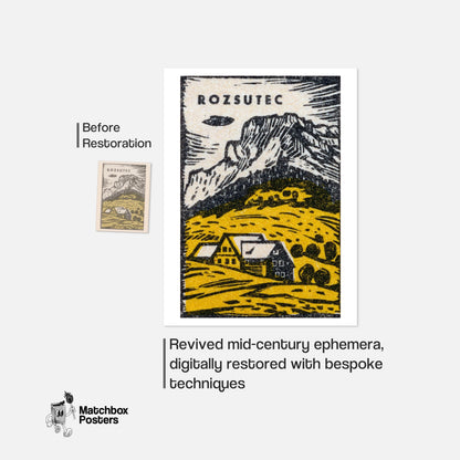 Mountain Scene - vintage matchbox label print - framed wall art preview
