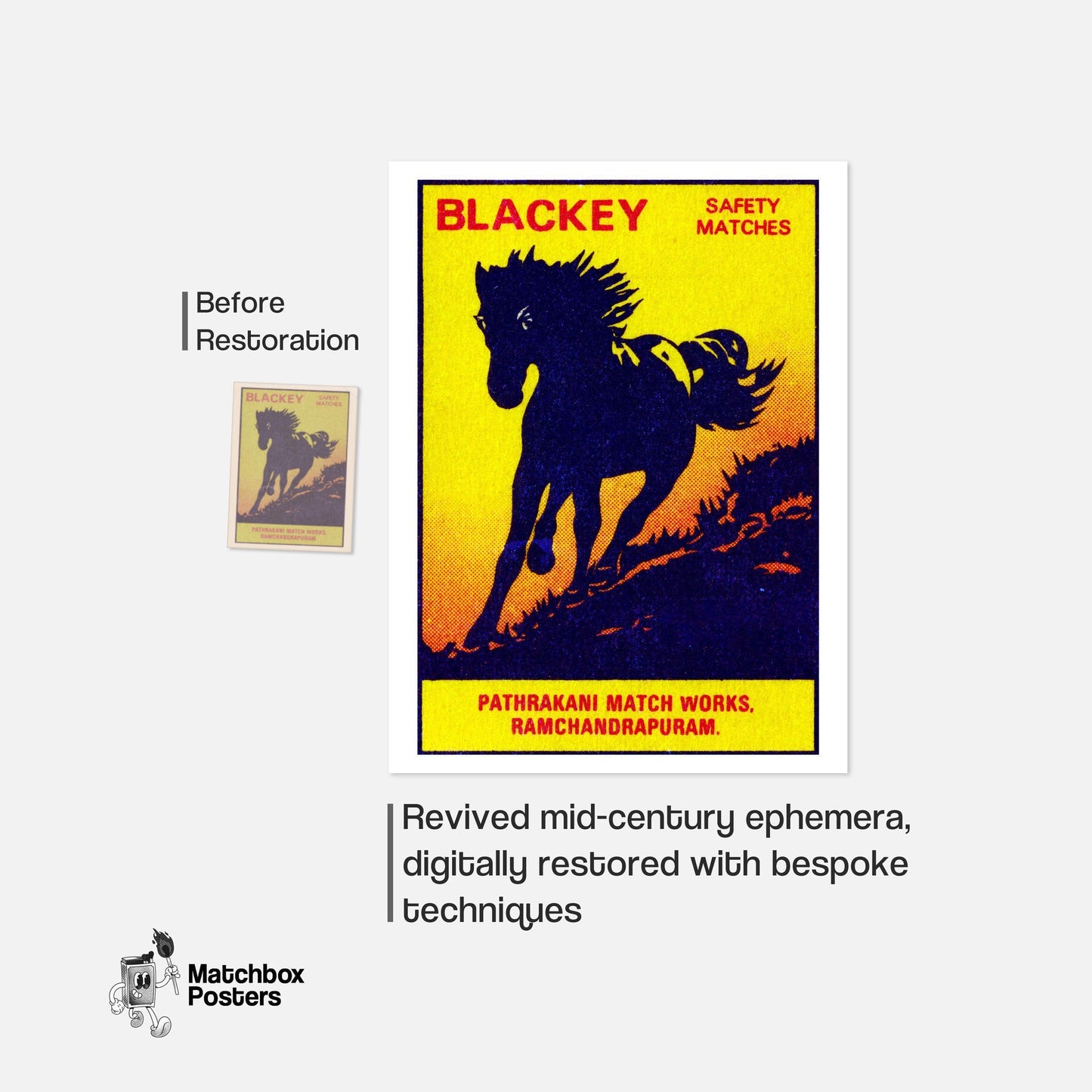 Blackey Horse - vintage matchbox label print - framed wall art preview