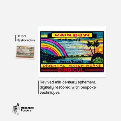 Rainbow: Vintage India Matchbox Label - vintage matchbox label print - framed wall art preview