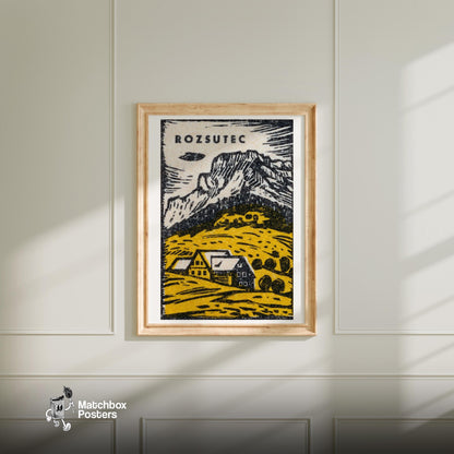 Mountain Scene - vintage matchbox label print - bedroom mockup