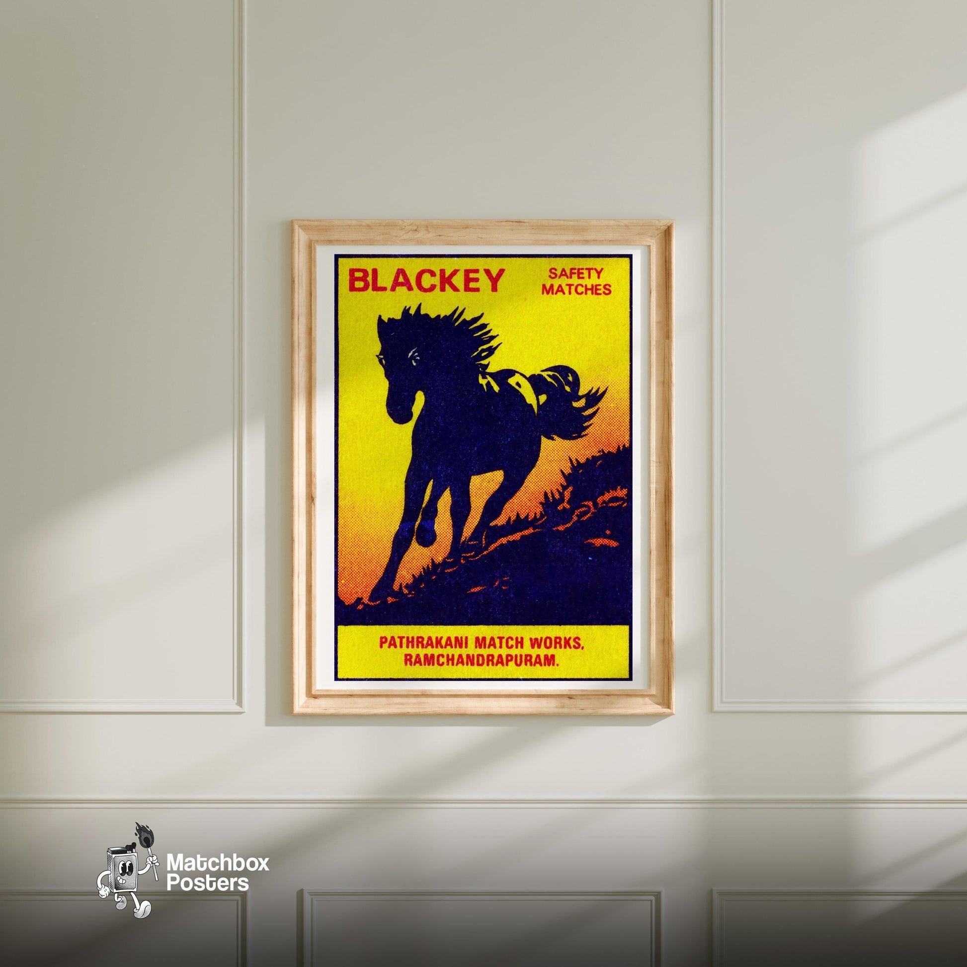Blackey Horse - vintage matchbox label print - bedroom mockup