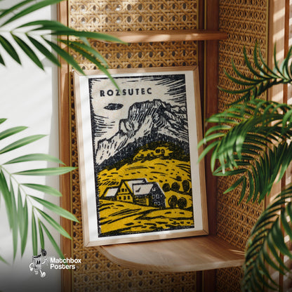 Mountain Scene - vintage matchbox label print - office wall