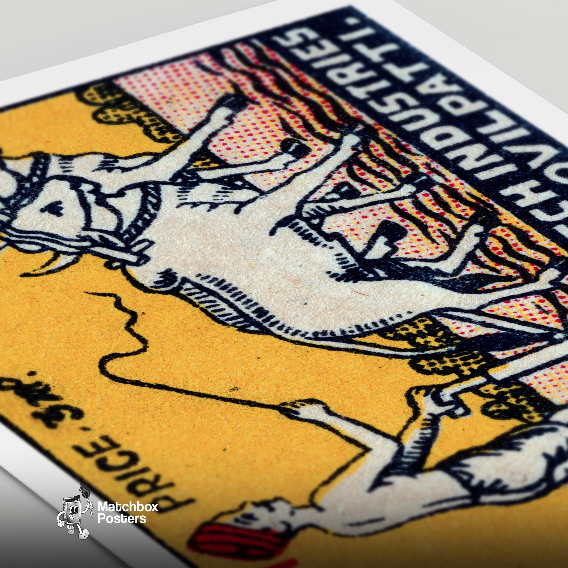 Farmer and Cows - vintage matchbox label print - close-up detail
