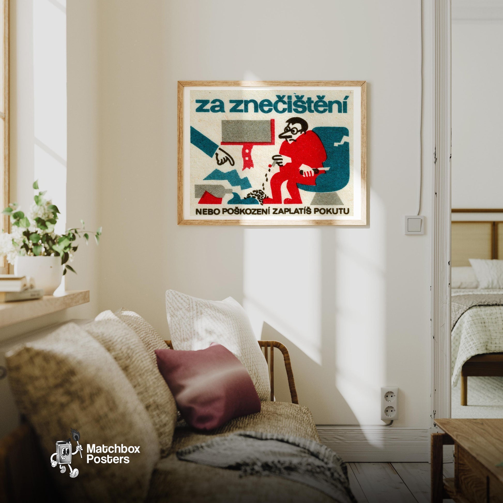 Cigarette Ash - vintage matchbox label print - living room mockup