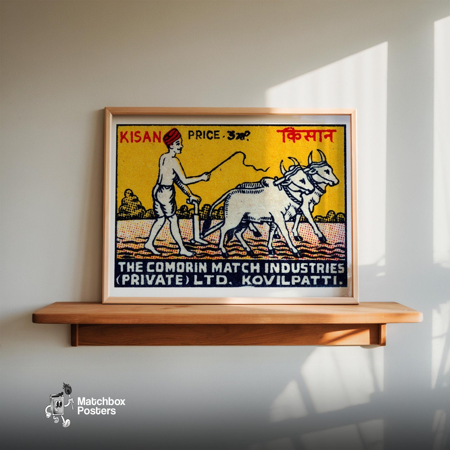 Farmer and Cows - vintage matchbox label print - size comparison